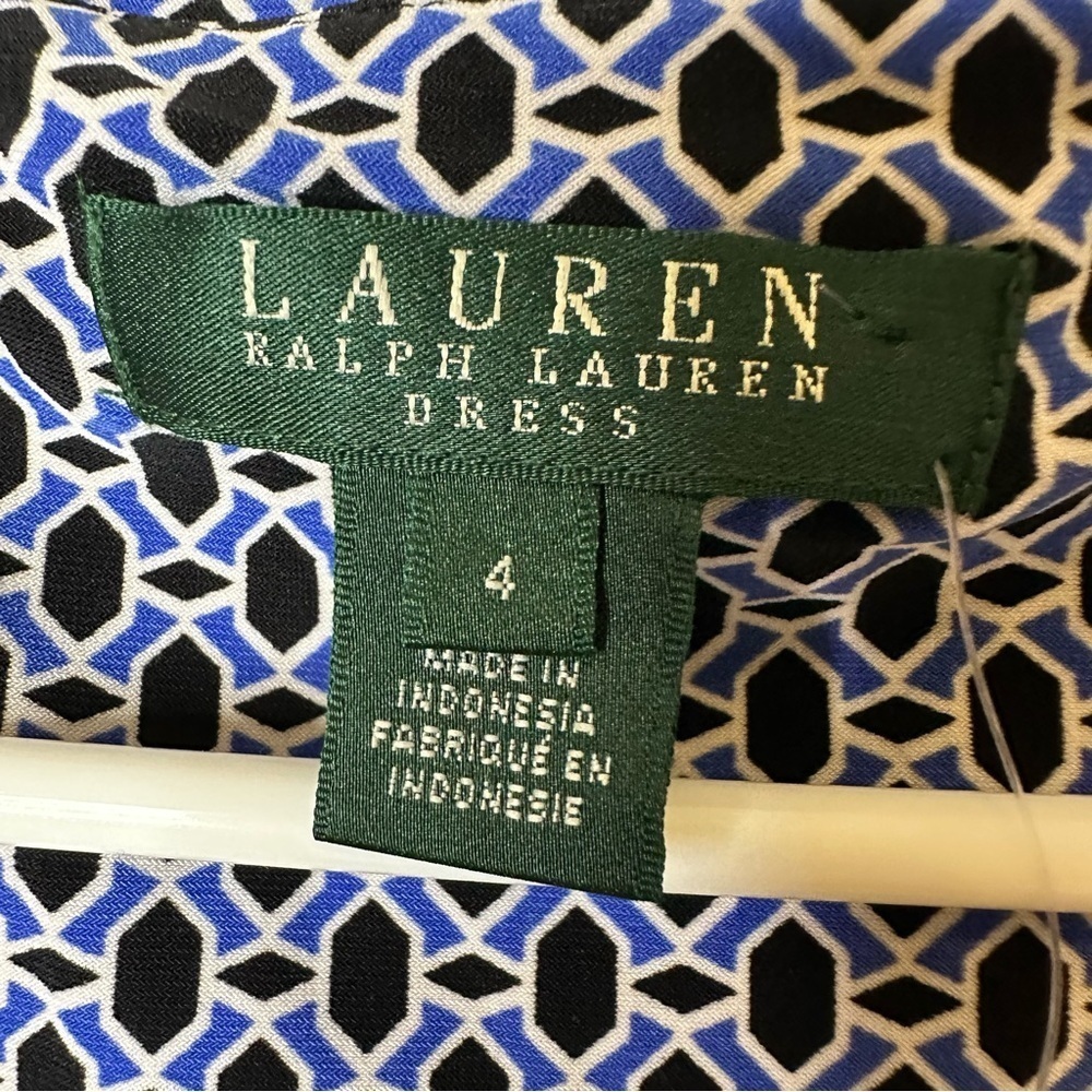Lauren Ralph Lauren blue essentials geometric V neck dress women’s size 4 - Picture 8 of 14